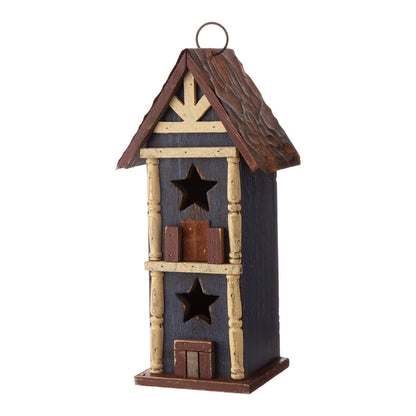 12.6"H Hanging Patriotic Two-Tiered Distressed Wooden/Iron Garden Birdhouse