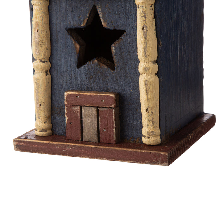 12.6"H Hanging Patriotic Two-Tiered Distressed Wooden/Iron Garden Birdhouse
