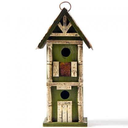 12.8"H Tall Two-Tier Hand Painted Wood Birdhouse