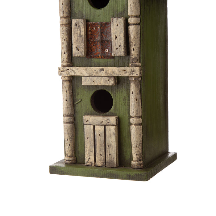 12.8"H Tall Two-Tier Hand Painted Wood Birdhouse