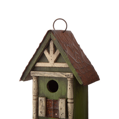 12.8"H Tall Two-Tier Hand Painted Wood Birdhouse