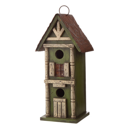12.8"H Tall Two-Tier Hand Painted Wood Birdhouse