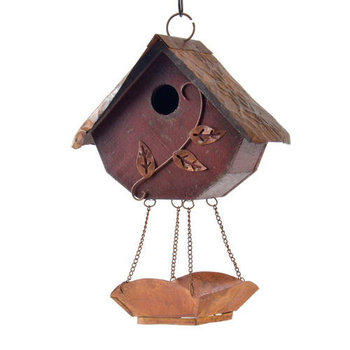 12.91"H Rustic Garden Distressed Wooden Decorative Birdhouse With Bird Bath
