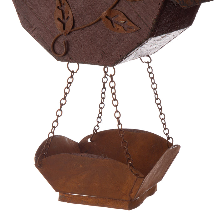 12.91"H Rustic Garden Distressed Wooden Decorative Birdhouse With Bird Bath