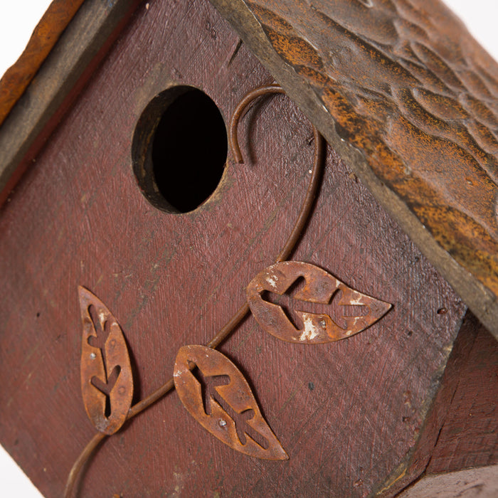 12.91"H Rustic Garden Distressed Wooden Decorative Birdhouse With Bird Bath