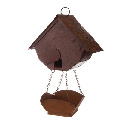12.91"H Rustic Garden Distressed Wooden Decorative Birdhouse With Bird Bath