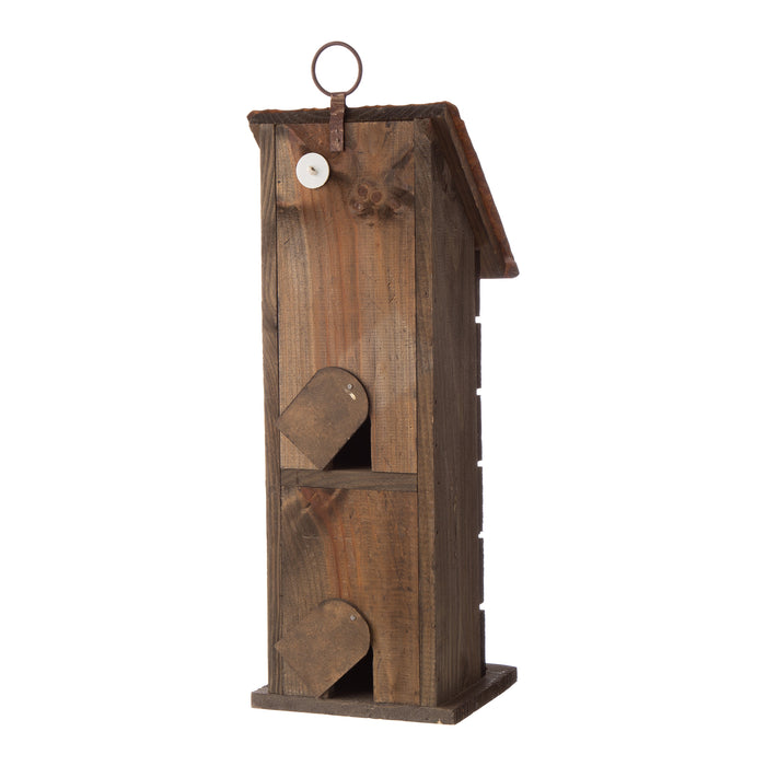 14.45"H Hanging Two-Tiered Distressed Wooden Garden Bird House With Flowers