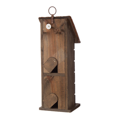 14.45"H Hanging Two-Tiered Distressed Wooden Garden Bird House With Flowers