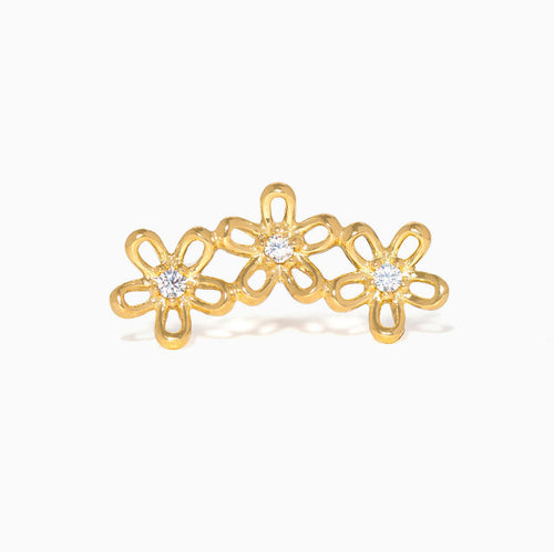 14k Solid Gold Flower Field Ball Back Stud