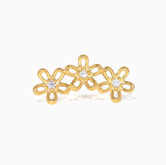 14k Solid Gold Flower Field Ball Back Stud
