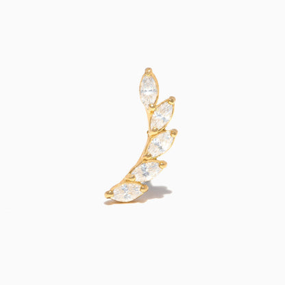 14k Solid Gold Leaf Ear Climber Ball Back Stud