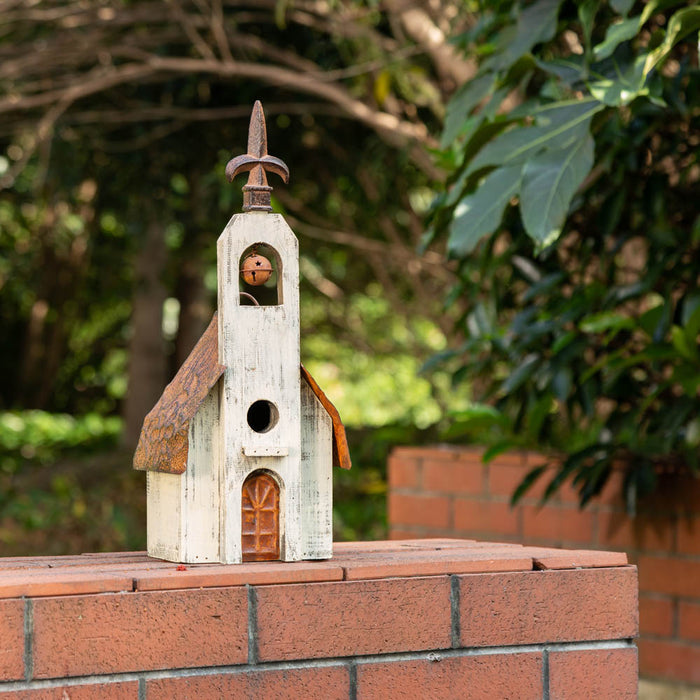 15.63"H Church Rustic Distressed Wooden Birdhouse