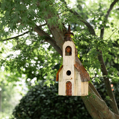 15.63"H Church Rustic Distressed Wooden Birdhouse
