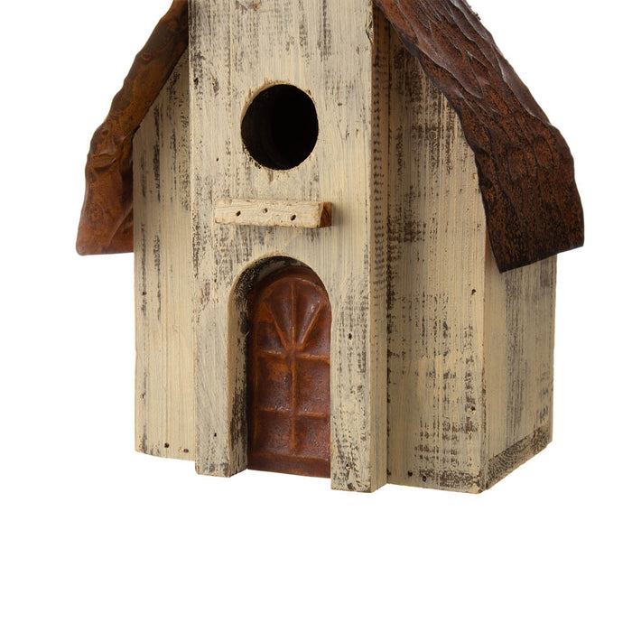 15.63"H Church Rustic Distressed Wooden Birdhouse