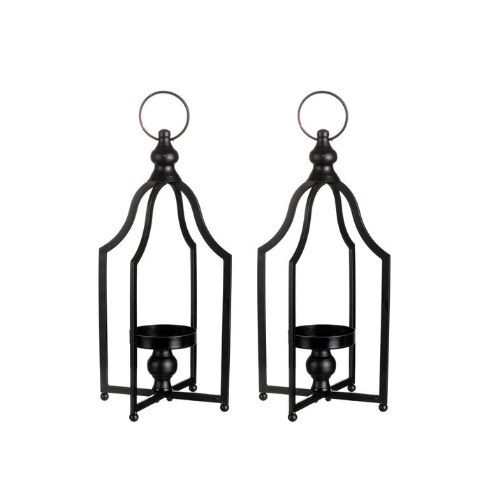 16.50"H Modern Farmhouse Black Metal Candle Lantern, Set of 2