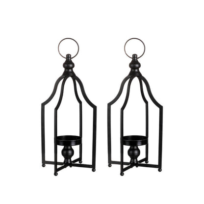 16.50"H Modern Farmhouse Black Metal Candle Lantern, Set of 2