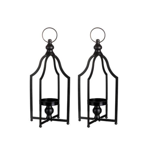 16.50"H Modern Farmhouse Black Metal Candle Lantern, Set of 2