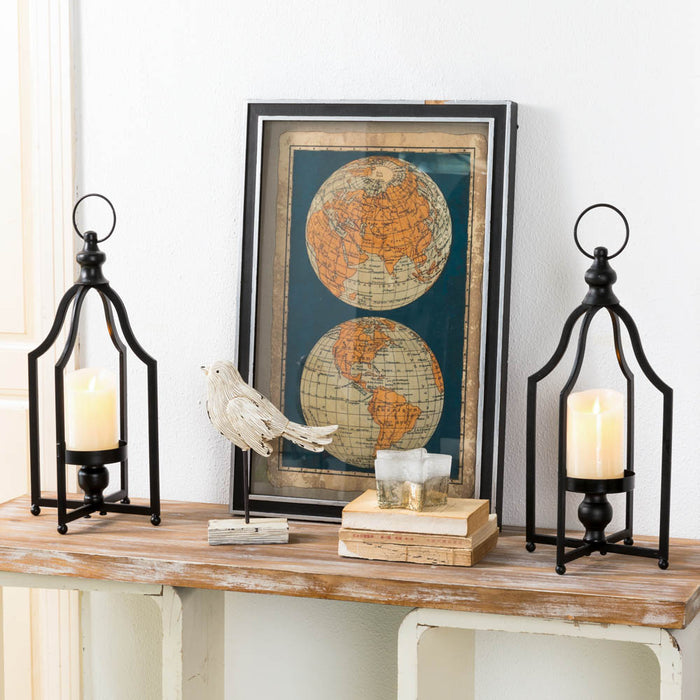 16.50"H Modern Farmhouse Black Metal Candle Lantern, Set of 2
