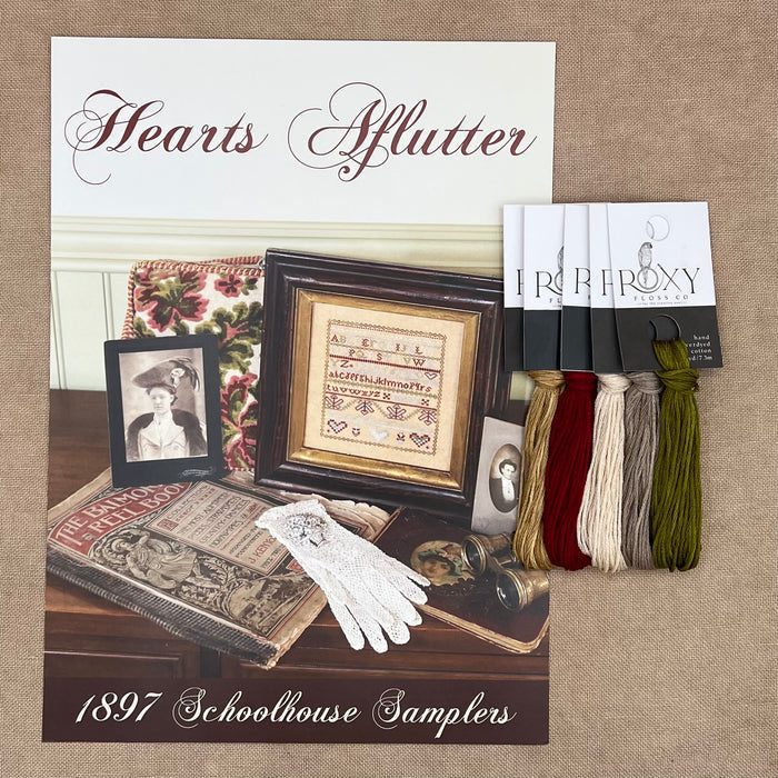 1897 Schoolhouse Samplers - Hearts Aflutter - Physical Chart and/or Roxy Floss