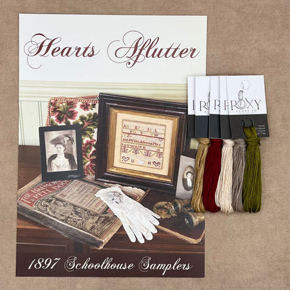 1897 Schoolhouse Samplers - Hearts Aflutter - Physical Chart and/or Roxy Floss