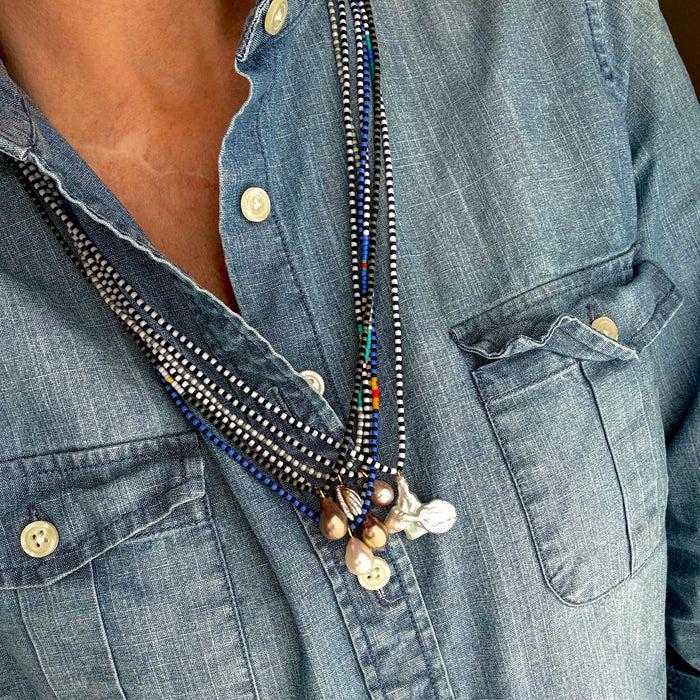 18K FEATHER PEARL PENDANT ON GLASS SEED BEAD NECKLACE #6