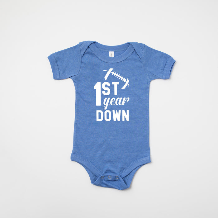 1st Year Down Football Personalized 1st Birthday T-shirt or Bodysuit