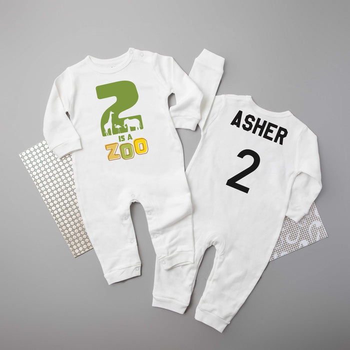 "2 is a Zoo" 2nd Birthday Long Sleeve Romper