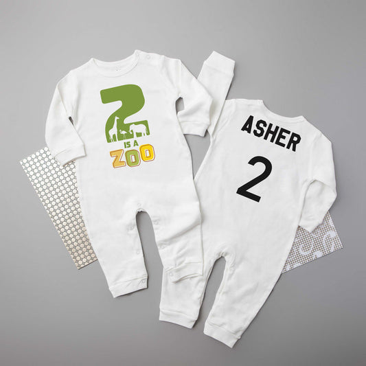 "2 is a Zoo" 2nd Birthday Long Sleeve Romper