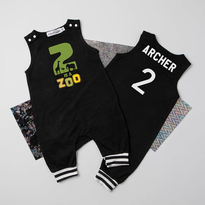"2 is a Zoo" Personalized 2nd Birthday Romper with Striped Cuff