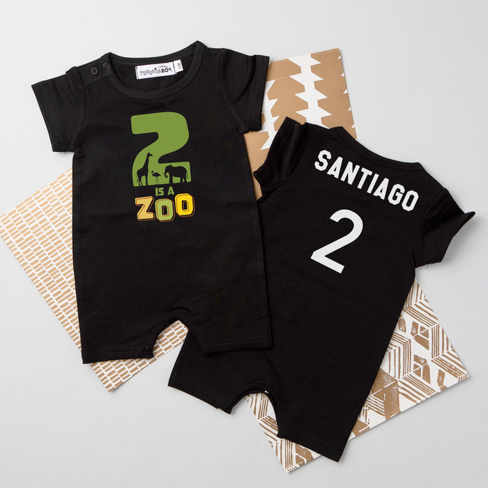"2 is a Zoo" Personalized 2nd Birthday Shorts Romper
