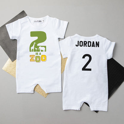 "2 is a Zoo" Personalized 2nd Birthday Shorts Romper