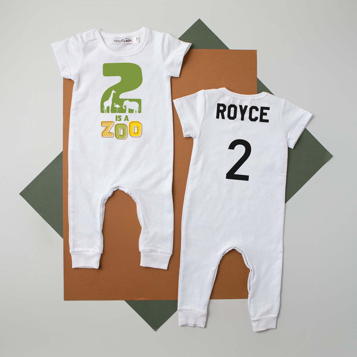"2 is a Zoo" Slim Fit Short Sleeve 2nd Birthday Romper