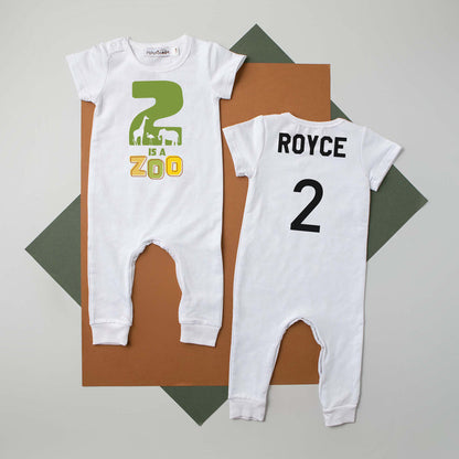 "2 is a Zoo" Slim Fit Short Sleeve 2nd Birthday Romper