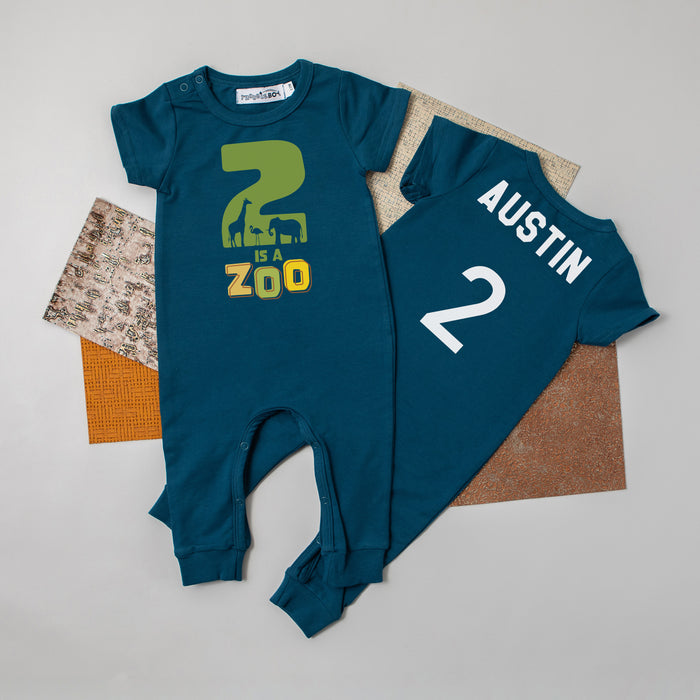 "2 is a Zoo" Slim Fit Short Sleeve 2nd Birthday Romper