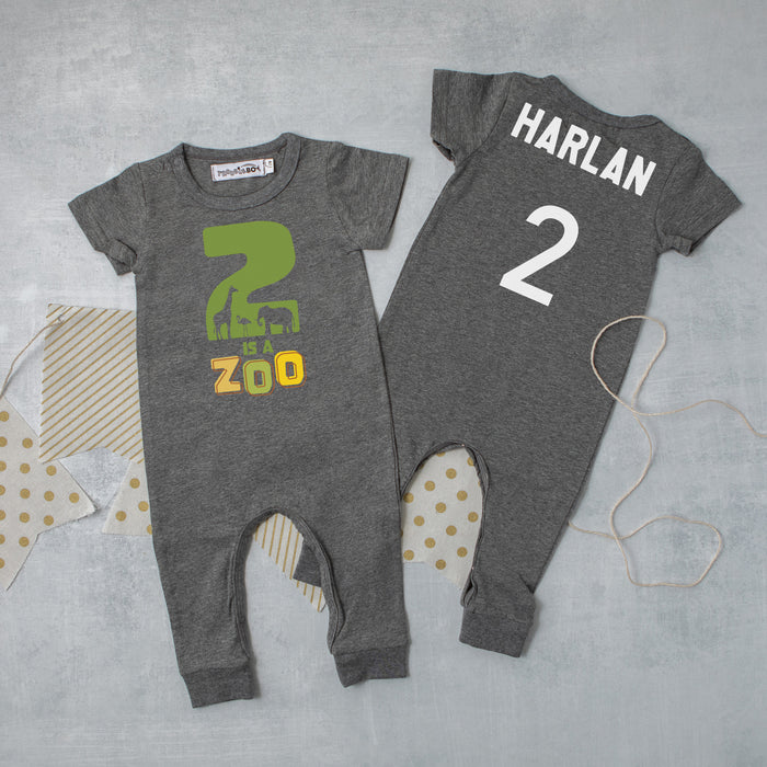 "2 is a Zoo" Slim Fit Short Sleeve 2nd Birthday Romper