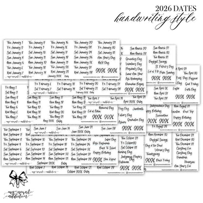2026 Dates - Handwriting Style