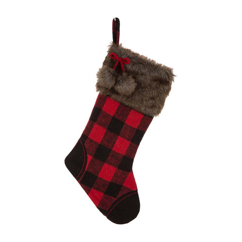 21"L Fur Black/Red Buffalo Plaid Stocking