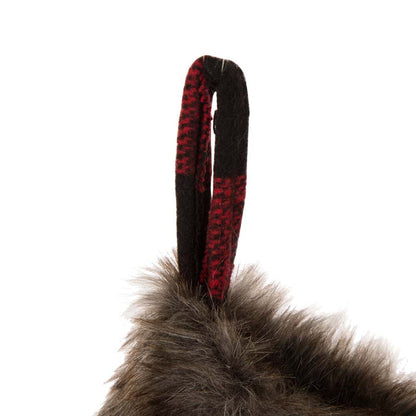 21"L Fur Black/Red Buffalo Plaid Stocking