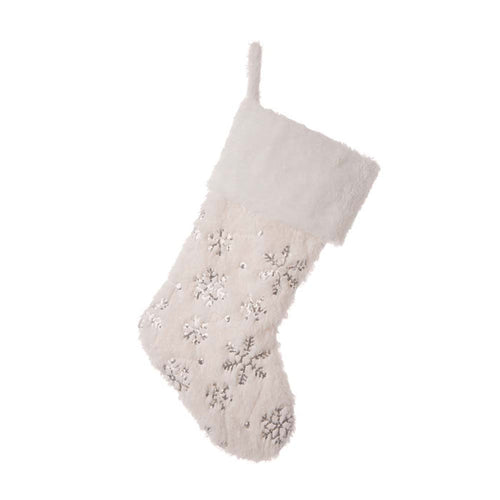 21"L White Plush with Snowflake Christmas Stocking
