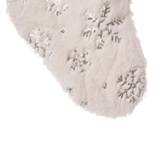 21"L White Plush with Snowflake Christmas Stocking