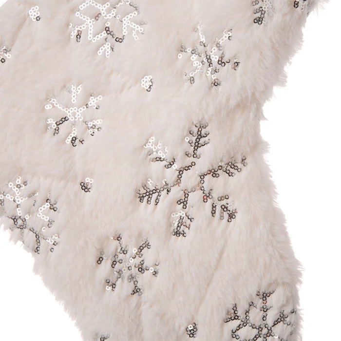 21"L White Plush with Snowflake Christmas Stocking