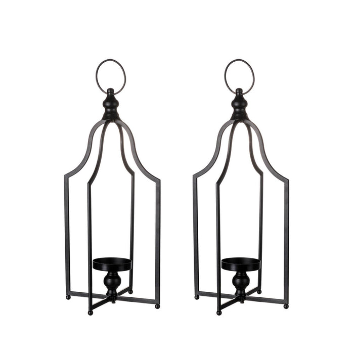22.00"H Modern Farmhouse Black Metal Candle Lantern, Set of 2