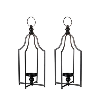 22.00"H Modern Farmhouse Black Metal Candle Lantern, Set of 2