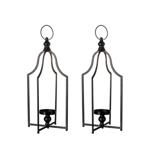 22.00"H Modern Farmhouse Black Metal Candle Lantern, Set of 2
