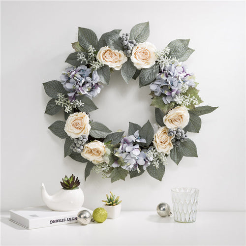 22"D Artificial Hydrangea Rose Wreath