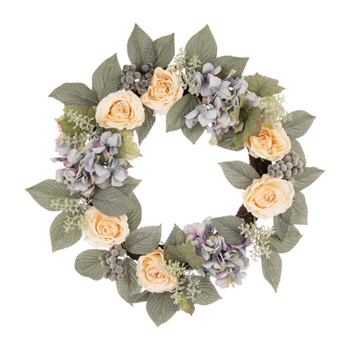 22"D Artificial Hydrangea Rose Wreath