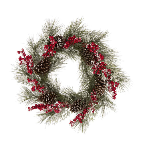 24"D Flocked Pinecone Berry Wreath