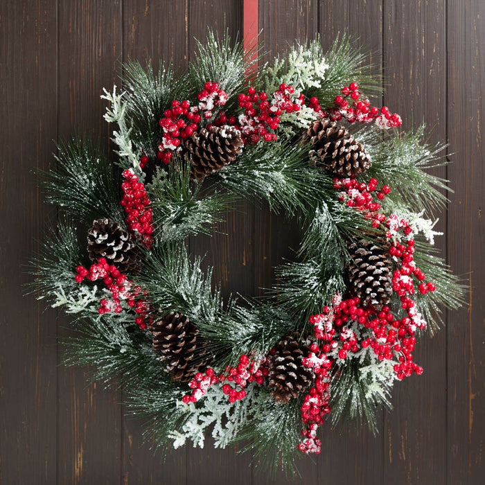24"D Flocked Pinecone Berry Wreath