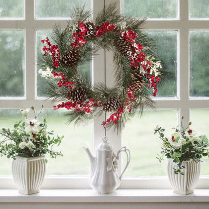 24"D Flocked Pinecone Berry Wreath