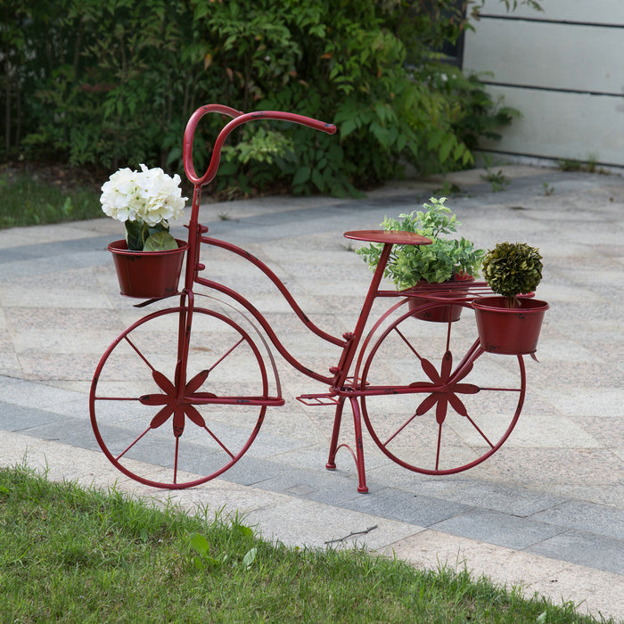 25.98" H Hand Painted Red Metal Standing  Bicycle Plant Stand